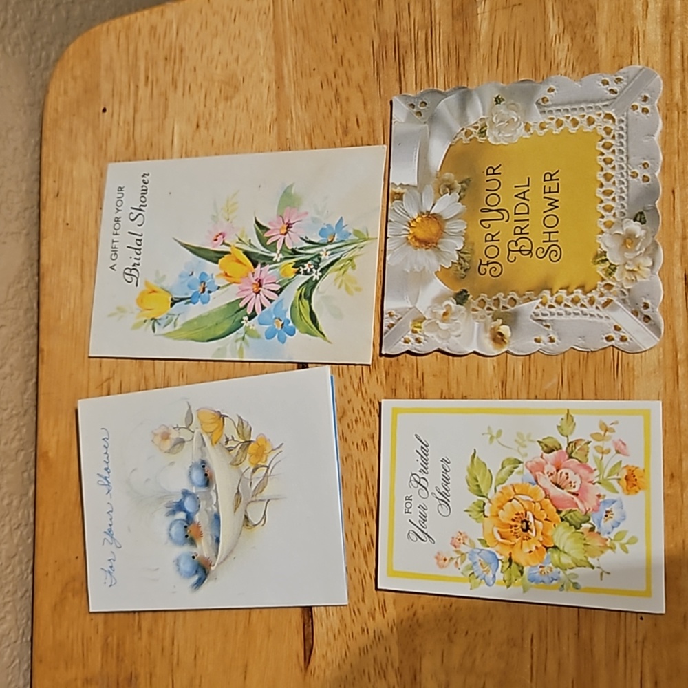 4 used vintage bridal shower cards